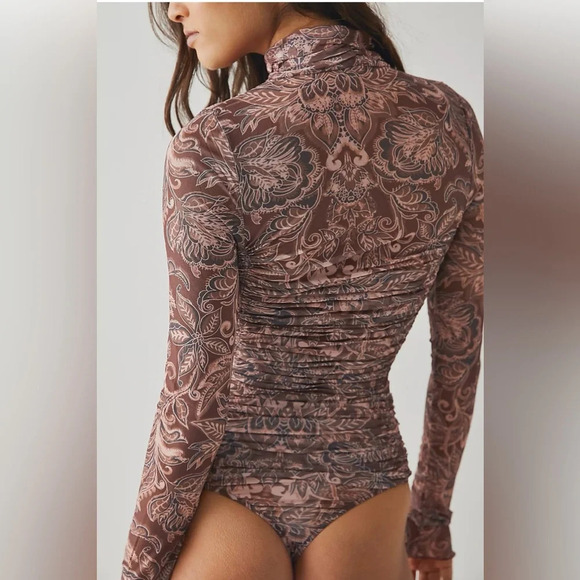 SOLD Free People Under It All Ruched Mesh Turtleneck Bodysuit NWT Small - Picture 3 of 15